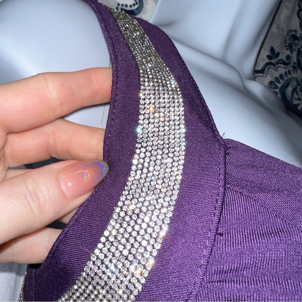 Long formal plum dress with rhinestone accents - Picture 7 of 9